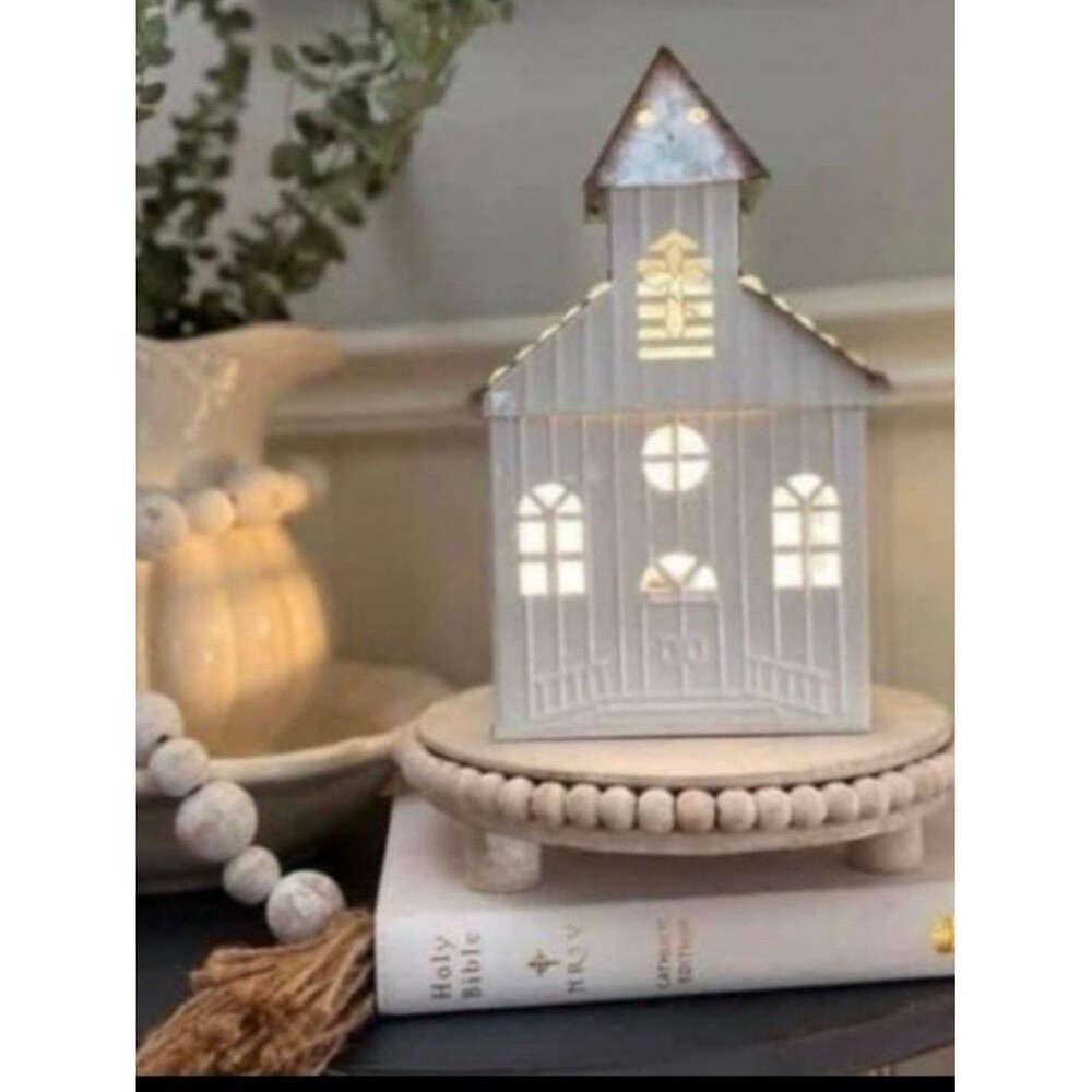 Scentsy White Ceramic Church Candle Holder with Warm Light